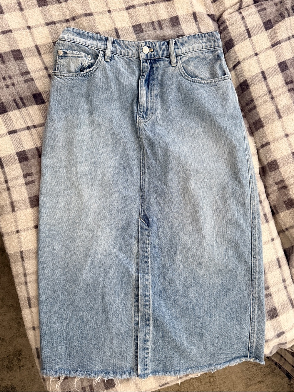 Free People Light Wash Denim Midi Skirt
